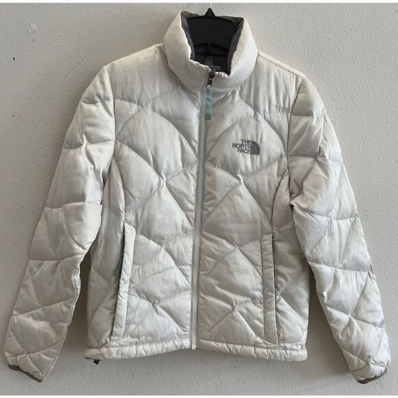 THE NORTH FACE Women Sz XS Aconcagua 550 Down Jacket Ivory/Gray Puffer - Picture 1 of 16